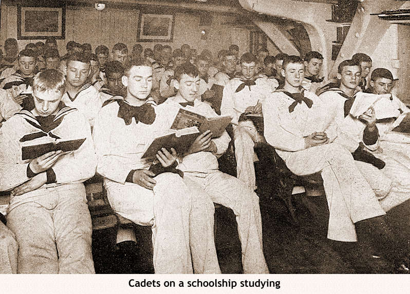 Cadets on a schoolship studying -- CLICK HERE TO RETURN TO SMALL PICTURE